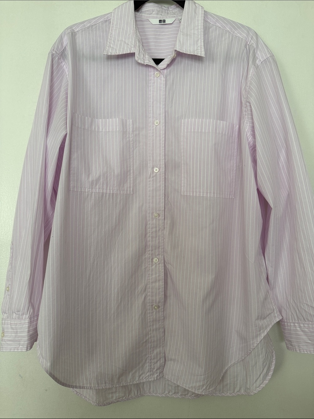 Uniqlo Women's Pale Pink Oversized Striped Button-Down Shirt